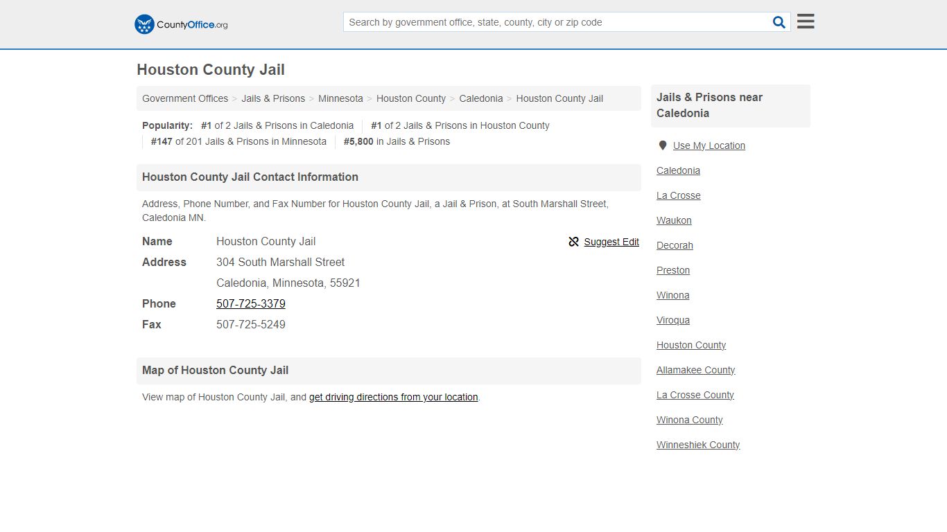 Houston County Jail - Caledonia, MN (Address, Phone, and Fax)